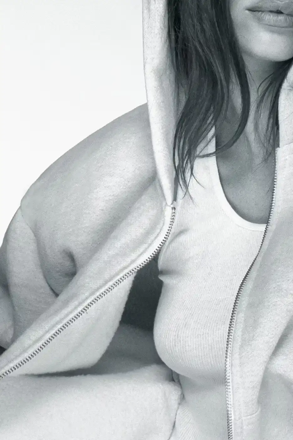 JUSTIN BIEBER SKYLRK LABEL DROPS HAILEY BIEBER CAPSULE image on the release of Justin Bieber's fashion brand SKYLRK's new collection, describing the clothing items, the campaign featuring Hailey Bieber, and the release details. (image 4 of 5)