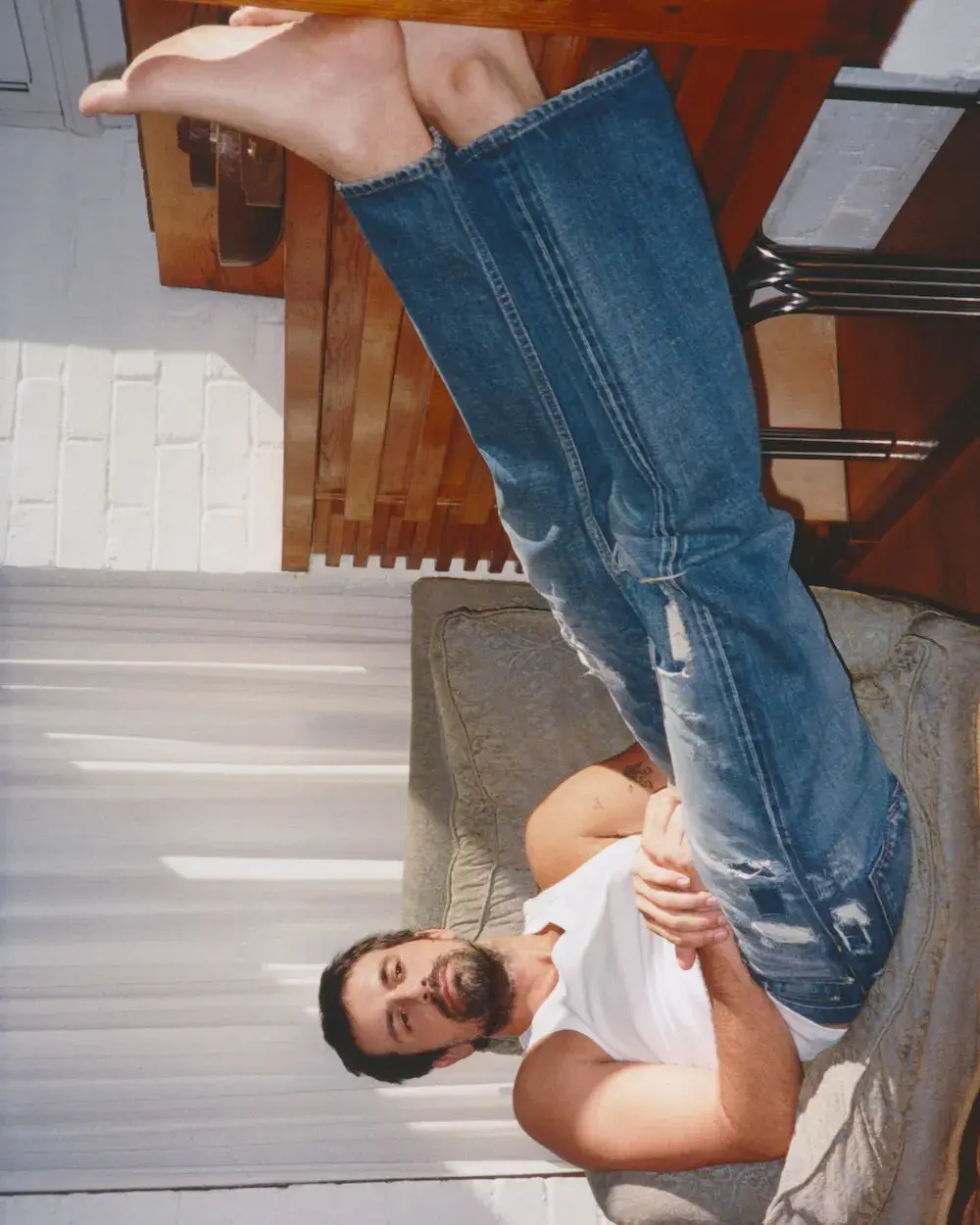 JW ANDERSON TWISTED DENIM CAMPAIGN image the JW Anderson Twisted Denim collection and campaign featuring Dree Hemingway and Nick Delli Santi. (image 7 of 11)