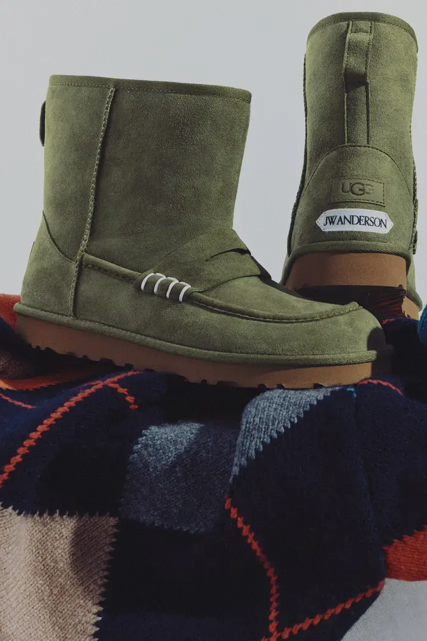 JW ANDERSON AND UGG RELEASE FOOTWEAR COLLABORATION image detailing the JW Anderson and UGG footwear collaboration launch on October 15 featuring musician Blood Orange. (image 3 of 8)