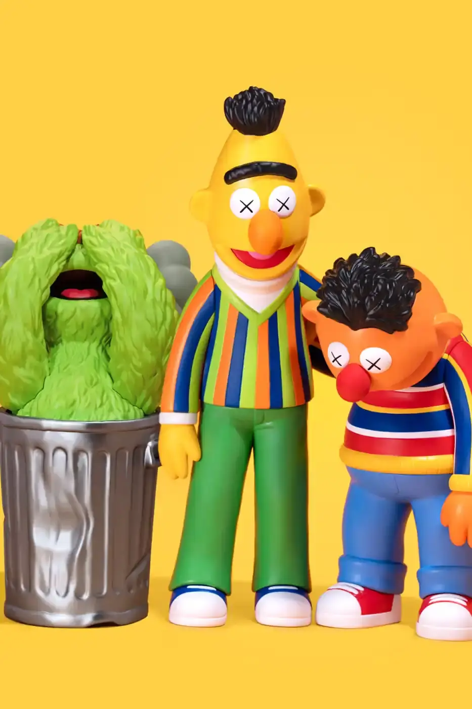 KAWS AND ALLRIGHTSRESERVED LAUNCH SESAME STREET FIGURES image about new KAWS and AllRightsReserved collaboration featuring Sesame Street character vinyl figures with distinctive X-eyes aesthetic, available for pre-order October 16. (image 5 of 14)