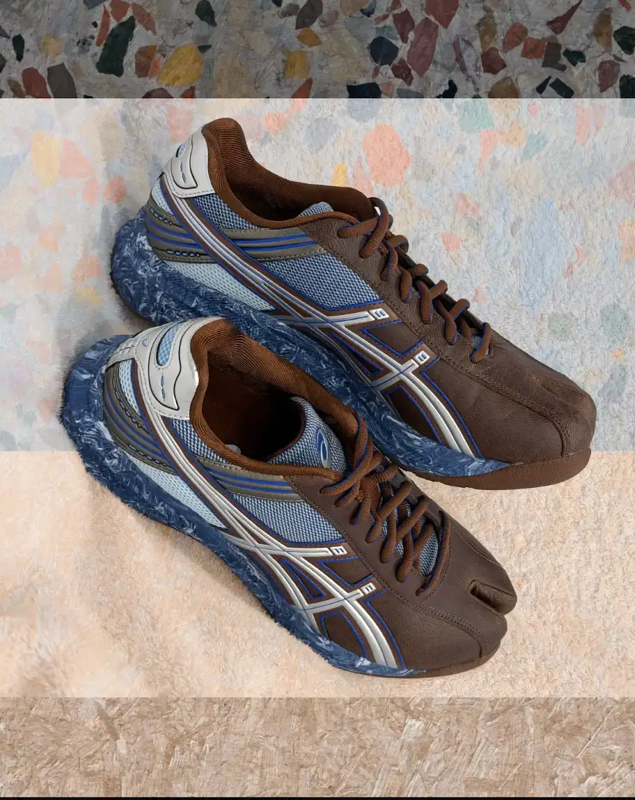 KIKO KOSTADINOV ASICS LYASA FF II PAIRS BROGUE AND TRAIL image about the Kiko Kostadinov and ASICS LYASA FF II tabi shoe, covering the brogue and trail design, colourways, release details and price.