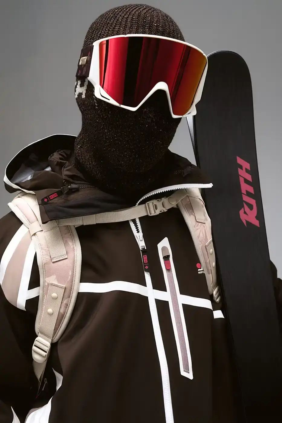 KITH AND COLUMBIA LAUNCH ALPINE COLLECTION Kith for Columbia NSE collection featuring technical ski jackets, snowboards, and alpine equipment inspired by Japanese mountain landscapes. (image 6 of 18)
