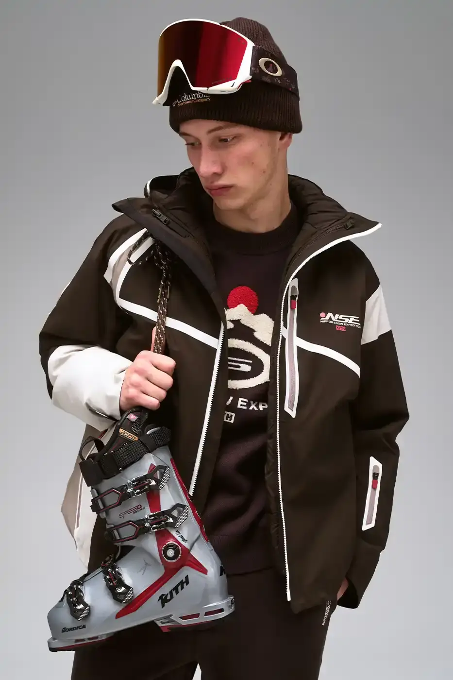 KITH AND COLUMBIA LAUNCH ALPINE COLLECTION Kith for Columbia NSE collection featuring technical ski jackets, snowboards, and alpine equipment inspired by Japanese mountain landscapes. (image 7 of 18)