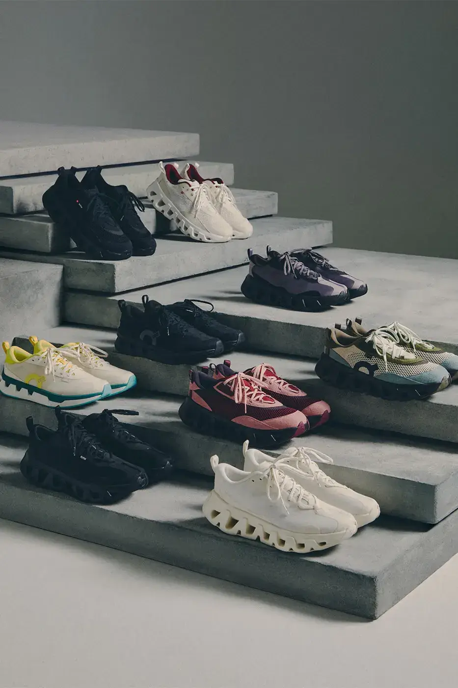 KITH AND ON RELEASE THE K-TECH 3 SNEAKER LINE image of the Kith and On K-Tech 3 sneakers displaying textured mesh and suede construction.