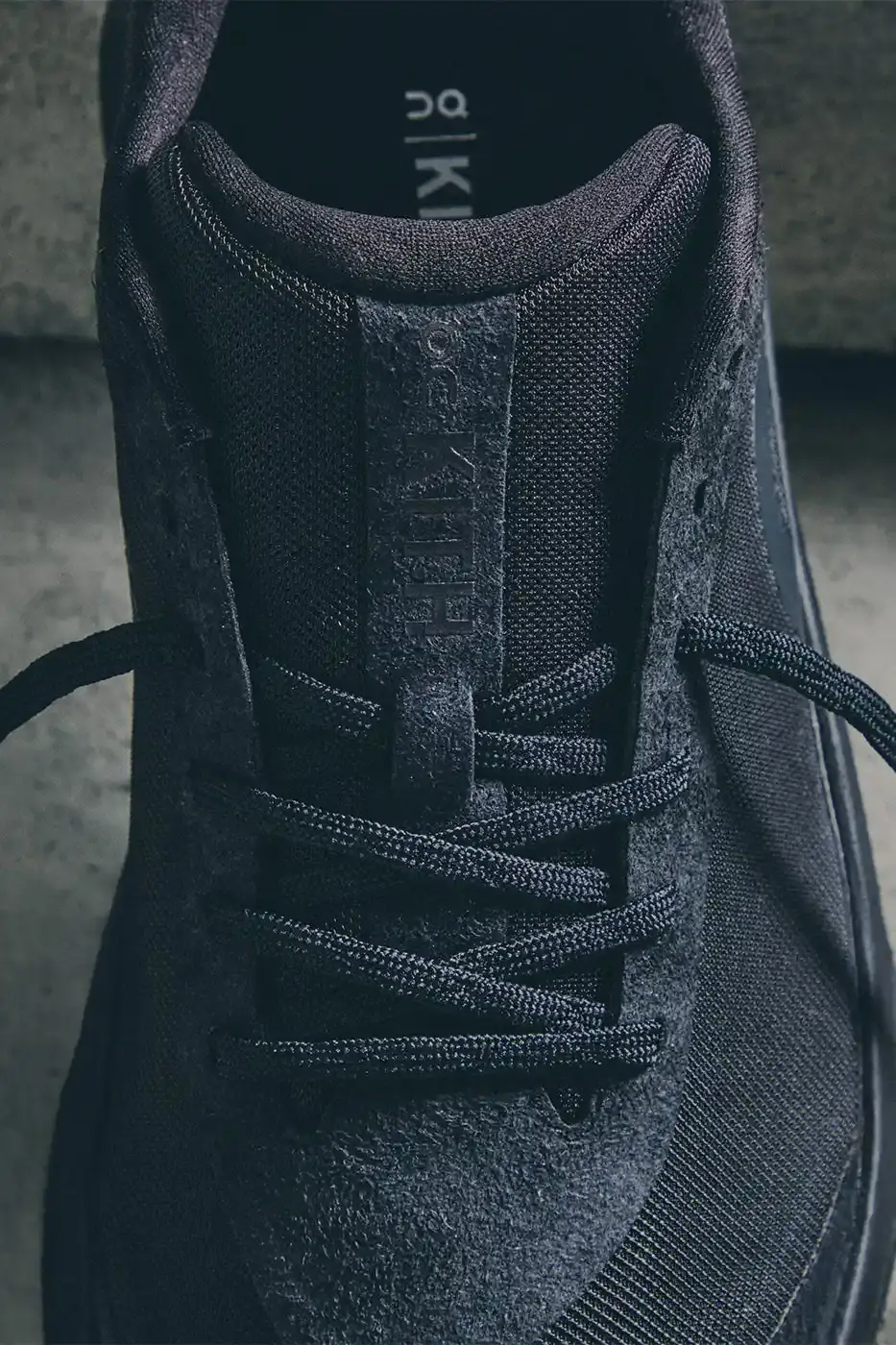 KITH AND ON RELEASE THE K-TECH 3 SNEAKER LINE image of the Kith and On K-Tech 3 sneakers displaying textured mesh and suede construction. (image 6 of 15)
