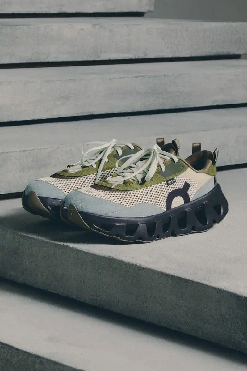 KITH AND ON RELEASE THE K-TECH 3 SNEAKER LINE image of the Kith and On K-Tech 3 sneakers displaying textured mesh and suede construction. (image 9 of 15)