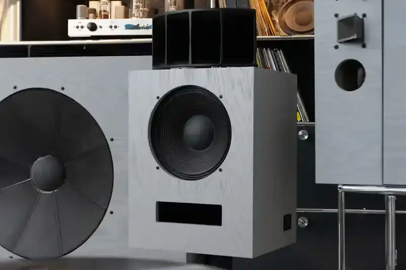 Klipsch x Ojas Klipsch and Ojas collaborate on limited edition kO-R1 speaker. Inspired by Klipsch Heresy IV, designed by Devon Turnbull. Two-way loudspeaker with 3D-printed aluminum horn. 100 pairs available, priced at $8,498 USD. Gray lacquer finish with red oak veneer