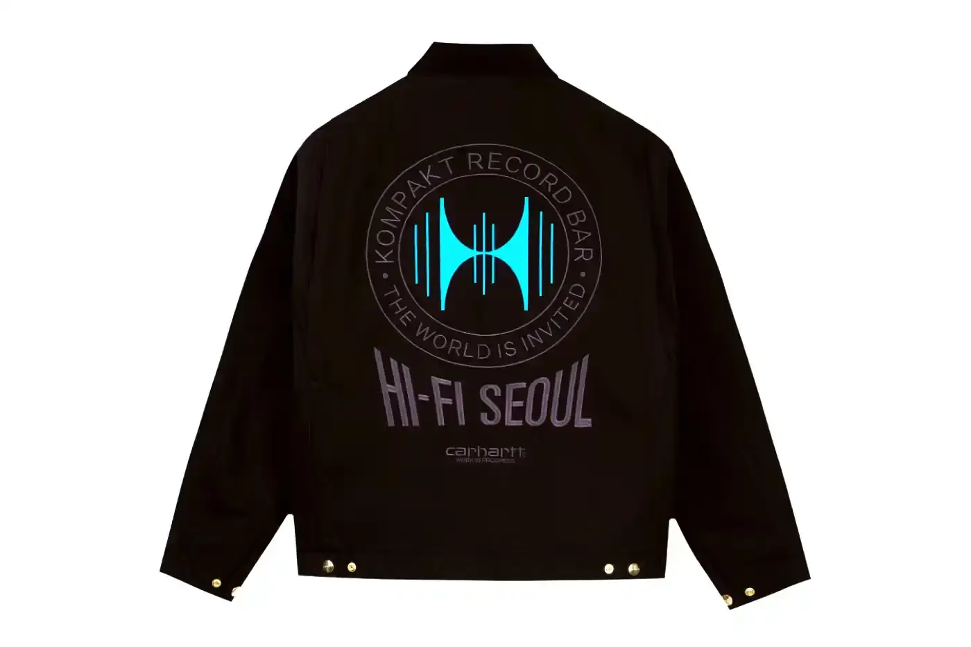 KOMPAKT RECORD BAR TEAMS WITH CARHARTT WIP Fashion collaboration between Seoul record store Kompakt Record Bar and workwear brand Carhartt WIP creates collection inspired by audio culture. (image 2 of 9)