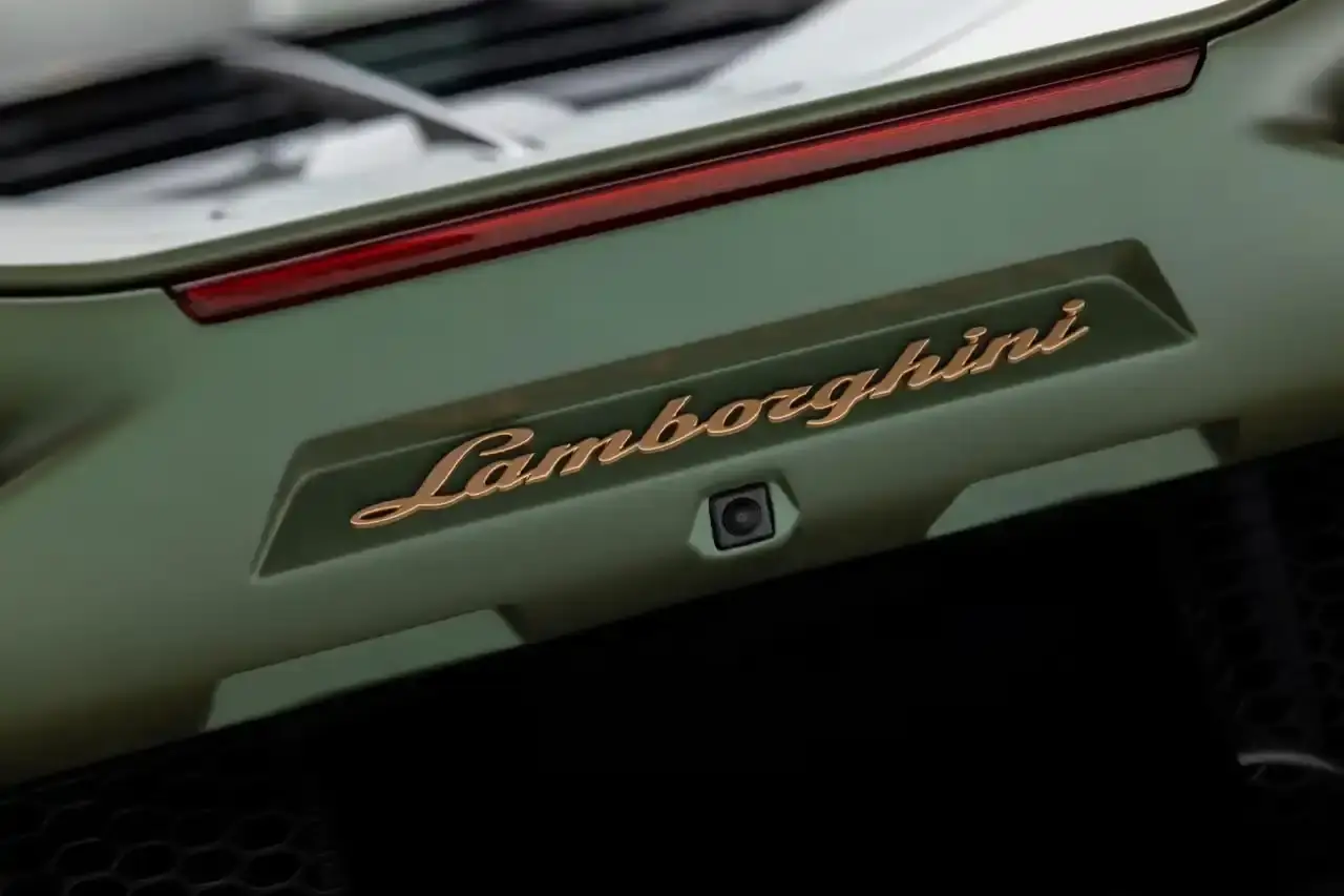 Bring A Trailer Verde Triton 2021 Lamborghini Sián FKP 37 hybrid supercar with gold wheels photographed in profile view showing its aerodynamic design. (image 7 of 9)