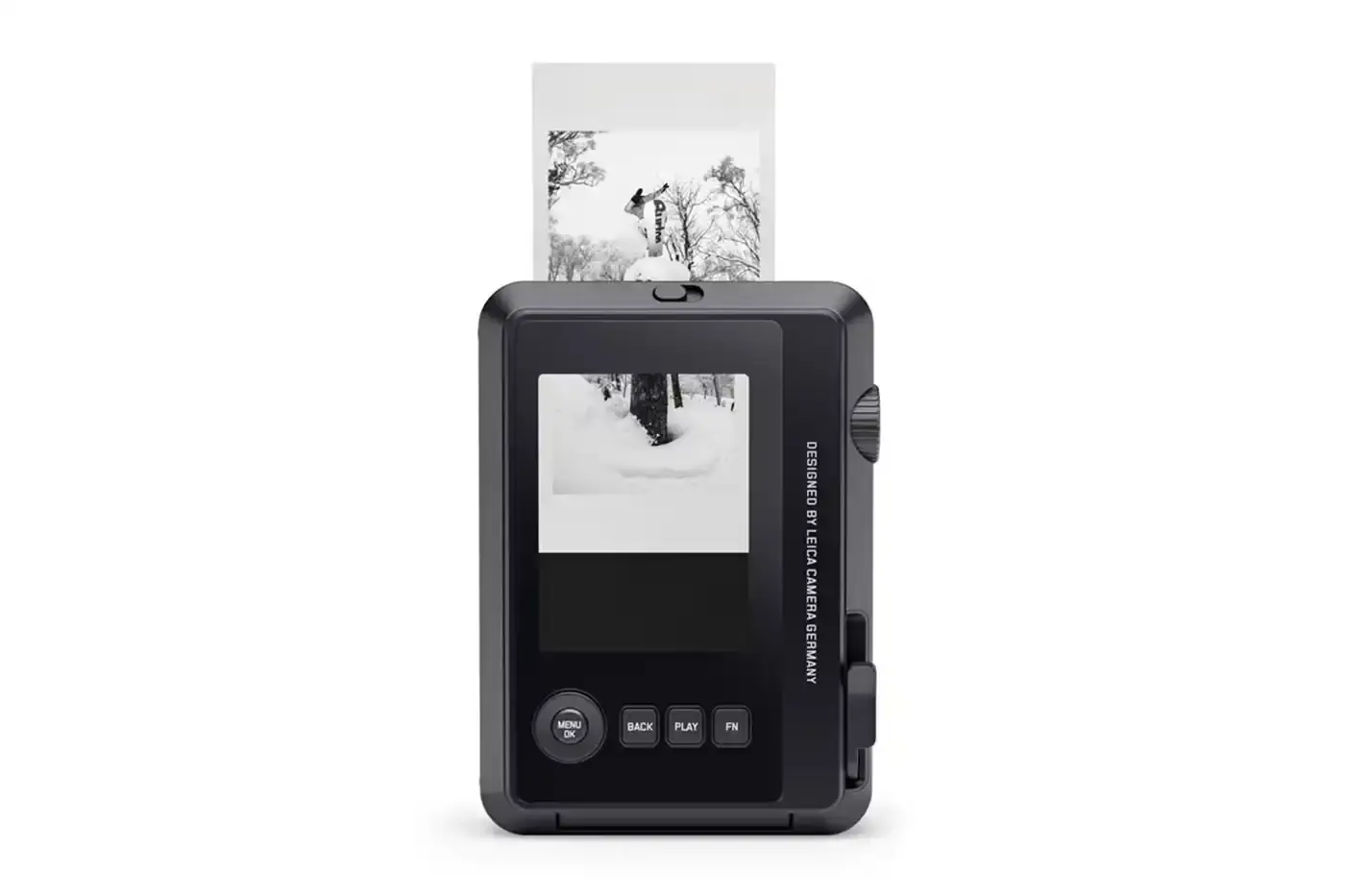 Leica The Leica SOFORT 2 Burton Edition instant camera, featuring Burton's signature pattern on a black camera body with the Burton logo on top. A matching Burton-designed camera bag sits beside it. (image 6 of 6)