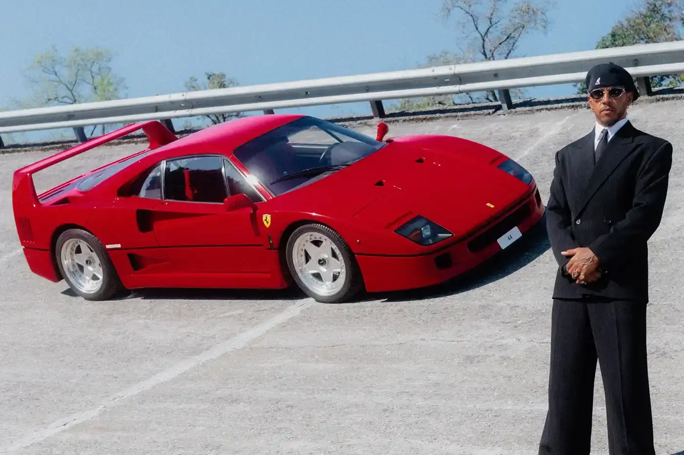LEWIS HAMILTON DRIVES FERRARI F40 TO MONZA image of Lewis Hamilton arriving at the Monza circuit in a rare Ferrari F40 with engine number 44. (image 2 of 5)
