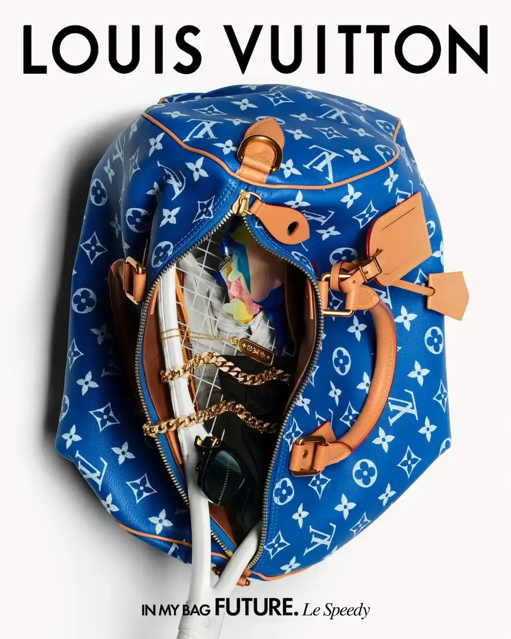 LOUIS VUITTON IN MY BAG CAMPAIGN REVEALS EVERYDAY ESSENTIALS A descriptive image detailing the specific personal items carried by six male celebrities inside their Louis Vuitton bags for a new photography campaign. (image 4 of 6)