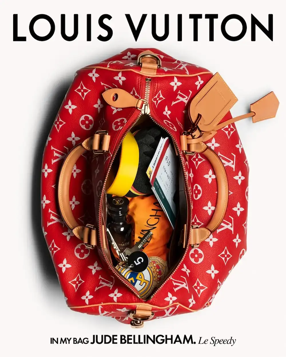 LOUIS VUITTON IN MY BAG CAMPAIGN REVEALS EVERYDAY ESSENTIALS A descriptive image detailing the specific personal items carried by six male celebrities inside their Louis Vuitton bags for a new photography campaign. (image 6 of 6)