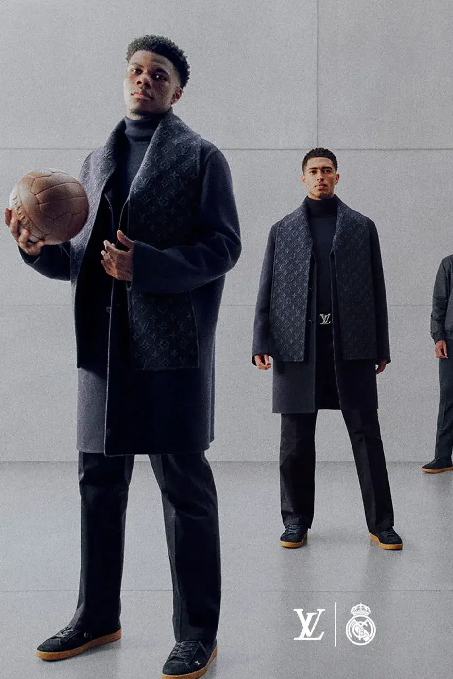 LOUIS VUITTON DESIGNS REAL MADRID SUITS image detailing the formal wear collection designed by Louis Vuitton for Real Madrid sports teams.
