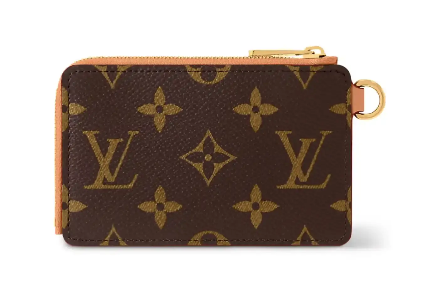 Louis Vuitton Louis Vuitton Spring 2025 accessories collection featuring music technology-inspired luxury items. The image shows an iPod-shaped leather crossbody bag with a display screen showing 'Louis Vuitton Collection Spring 2025' and an LV monogram replacing the scroll wheel. Also visible are a cassette player-styled wallet with embossed control buttons and a cassette tape card holder with 'Side A' and 'Side B' graphics. Gold headphone-shaped zipper pulls complete the nostalgic design. (image 6 of 17)