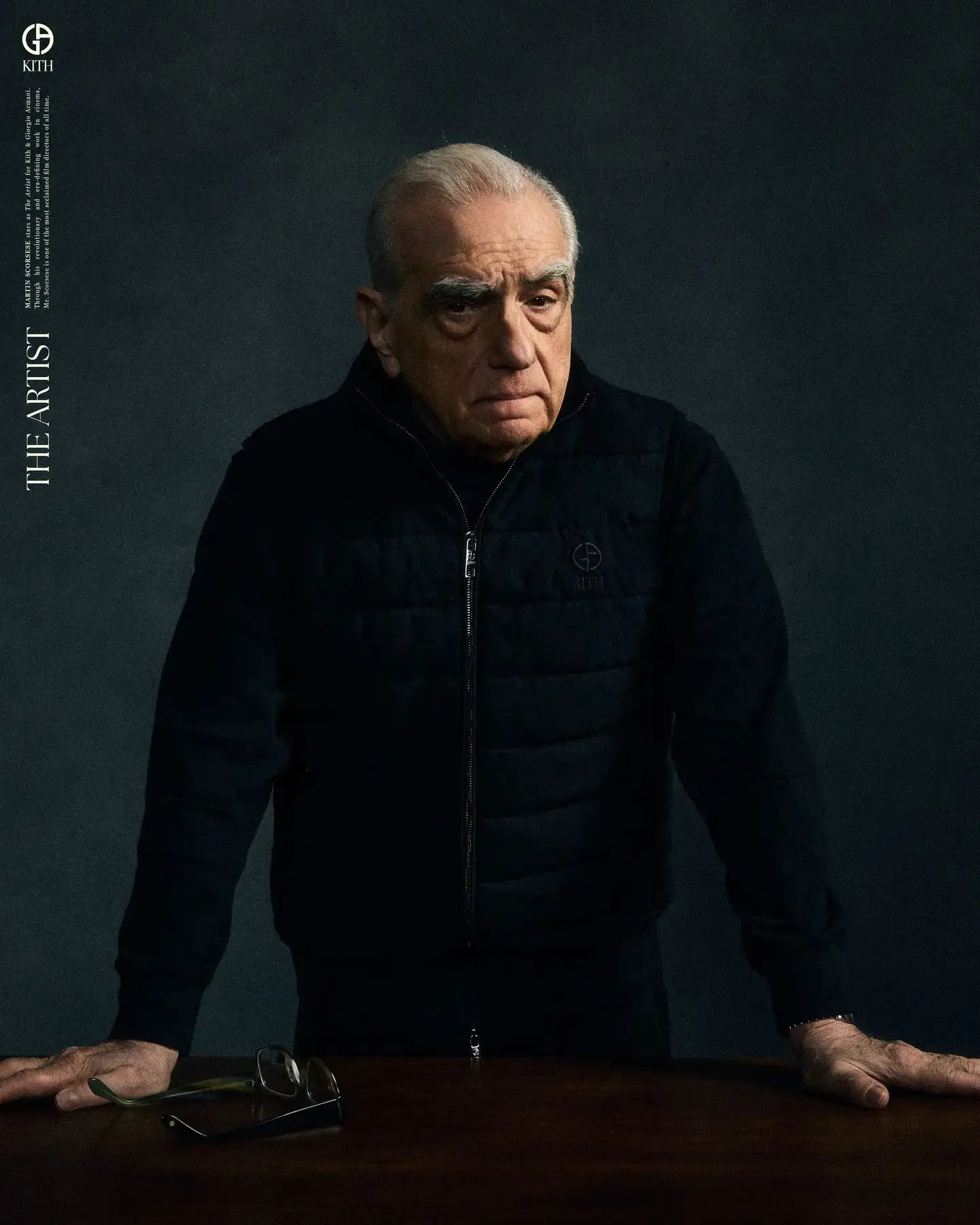 Martin Scorsese, the renowned Italian-American filmmaker, presenting the KITH x Giorgio Armani collaboration.