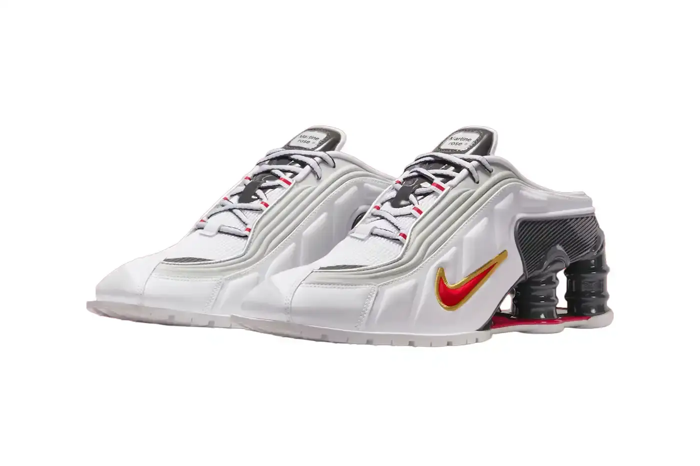 MARTINE ROSE NIKE SHOX MR4 MULE DROPS HOLIDAY 2025 Martine Rose and Nike release the Shox MR4 Mule in two colorways this Holiday 2025 for $200 USD. (image 3 of 9)