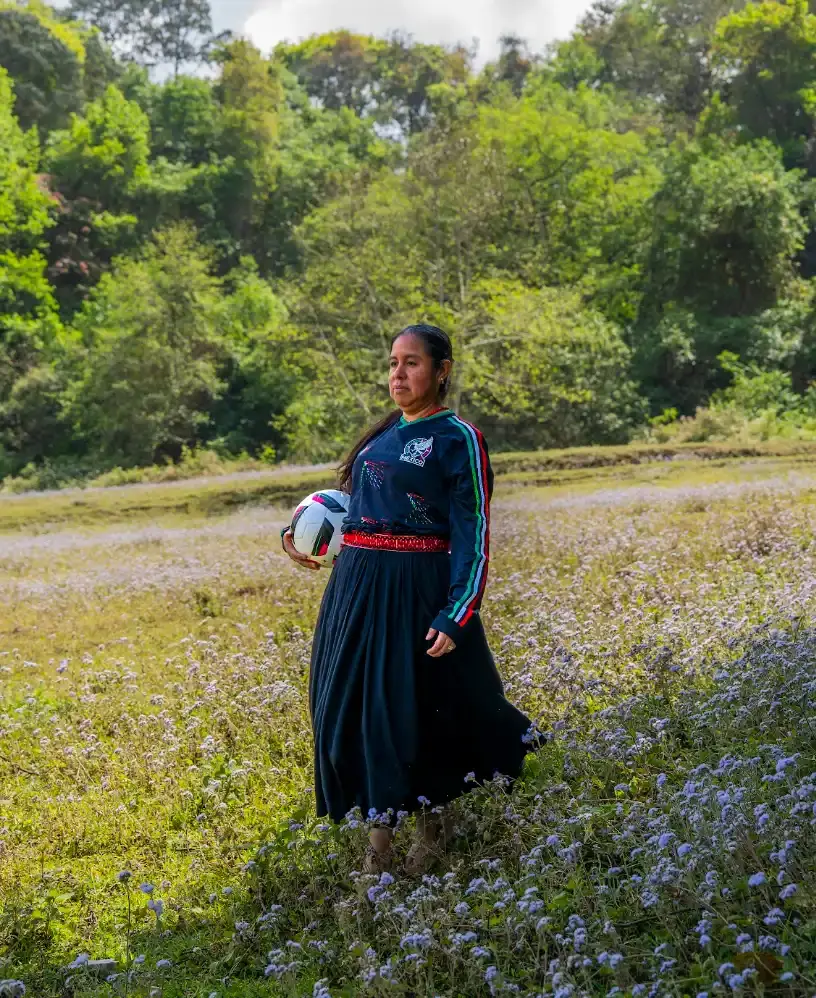 ADIDAS & SOMEONE SOMEWHERE RELEASE MEXICAN FOOTBALL JERSEY This image outlines the release of a limited edition adidas and Someone Somewhere Mexican football jersey. The jersey features hand embroidery by Indigenous artisans. (image 3 of 10)