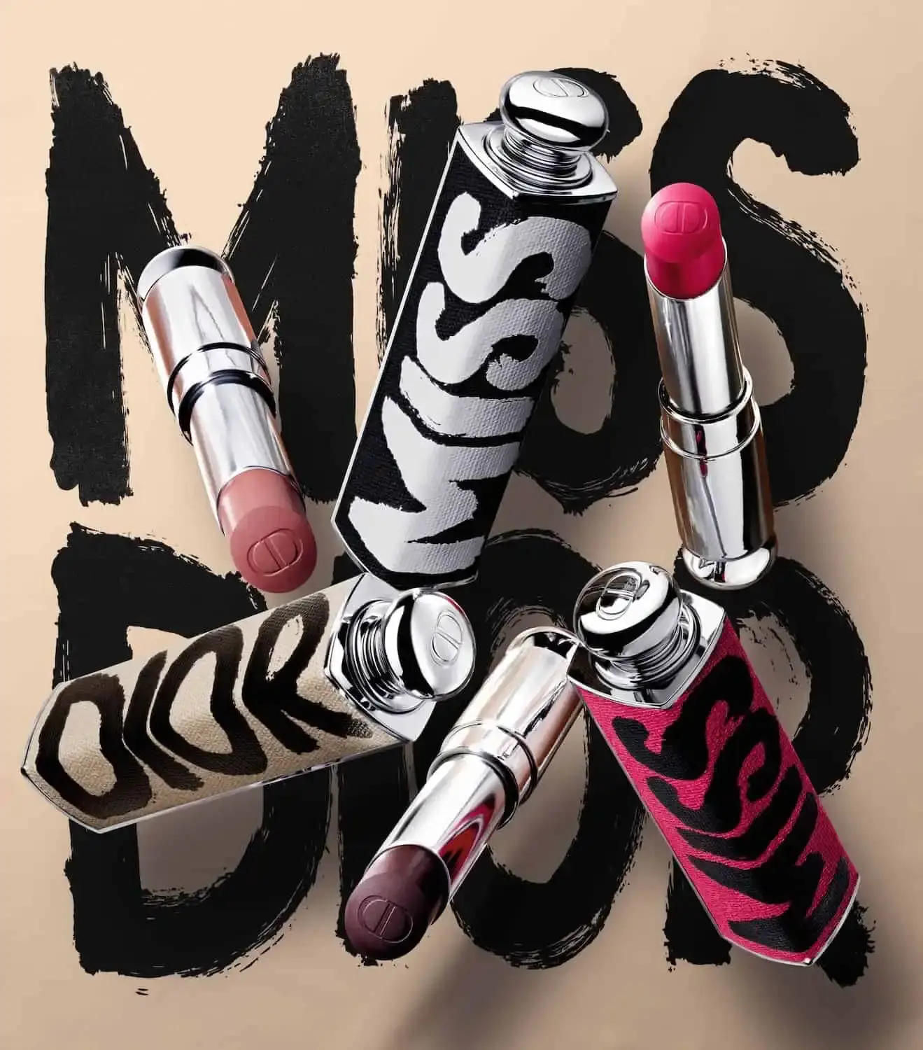 MISS DIOR LAUNCHES PINK-FOCUSED AUTUMN COLLECTION image about Dior's new makeup collection featuring three color-themed product lines designed by Peter Philips. Includes details about formulas, packaging, and campaign models for the autumn 2025 Miss Dior release. (image 3 of 6)