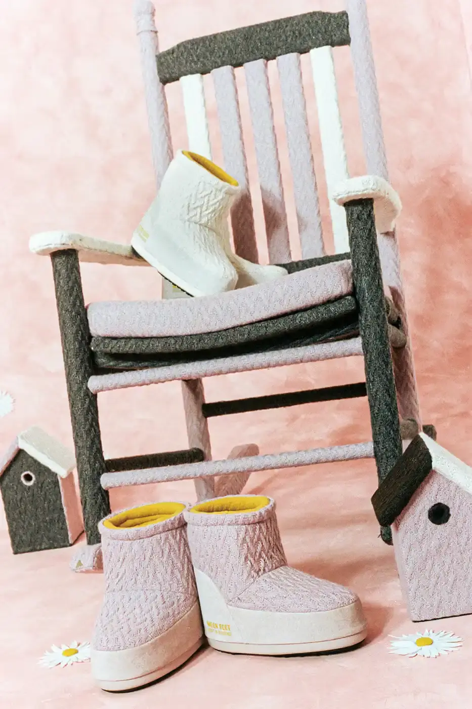 MOON BOOT AND GUEST IN RESIDENCE DROP WINTER 2025 COLLECTION Fashion collaboration between Moon Boot and Guest in Residence by Gigi Hadid introduces 16 winter boot styles with landscape prints, alpaca wool blends, and bead charm details. (image 10 of 15)