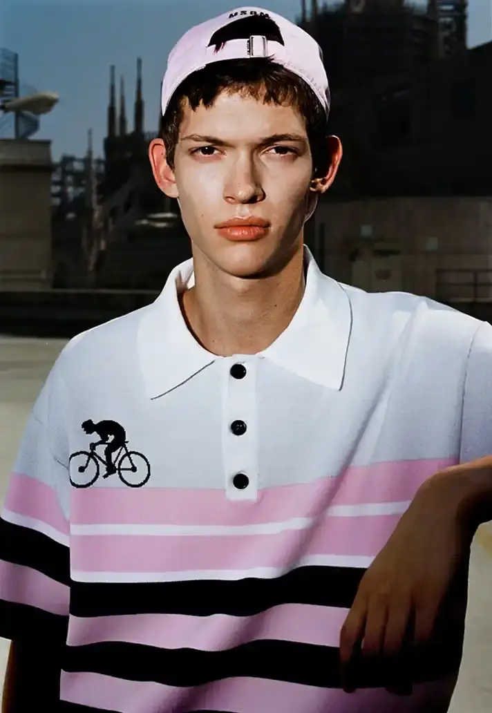 MSGM SS26 TAKES CUES FROM STREET CYCLING image about fashion designer Massimo Giorgetti's Spring/Summer 2026 collection for MSGM brand, inspired by cycling culture and featuring collaboration with Milan cyclists. (image 22 of 34)