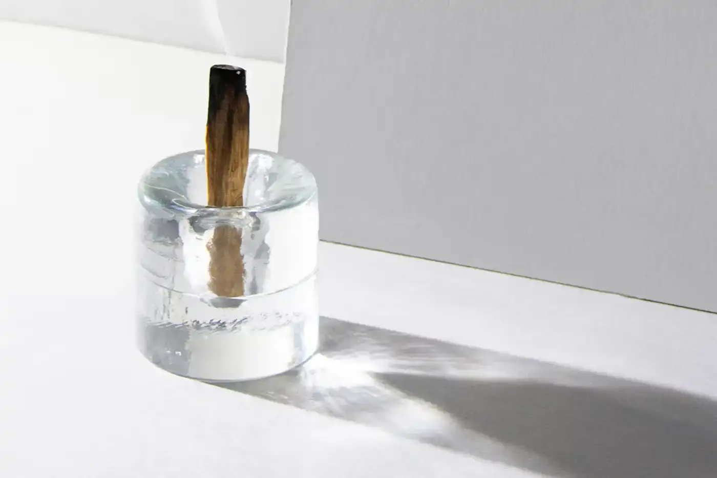 6:AM Glassworks Clear crystal Palo Santo holder by 6:AM Glassworks, showing circular cavity in 8cm glass form. (image 3 of 3)