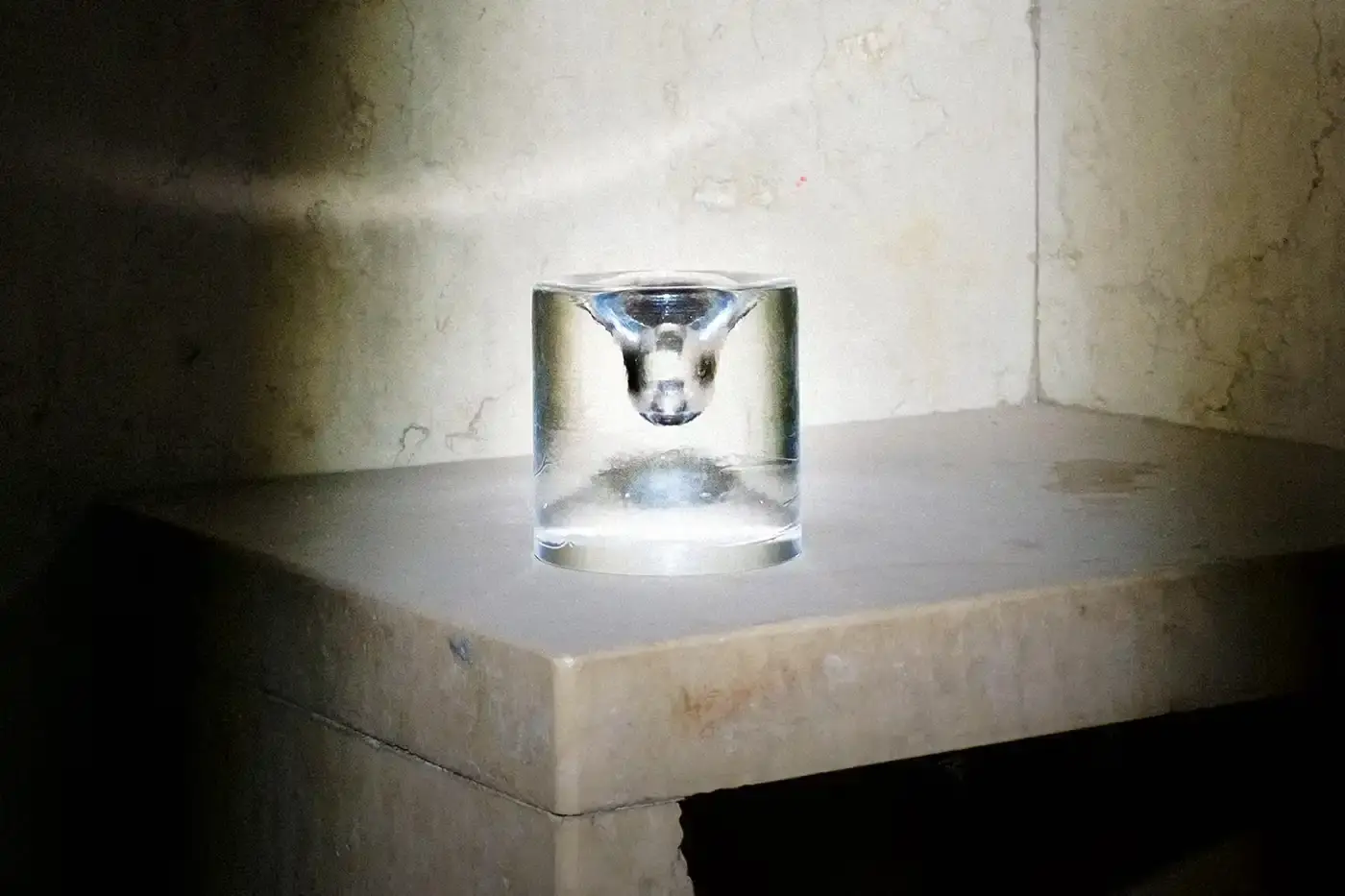 6:AM Glassworks Clear crystal Palo Santo holder by 6:AM Glassworks, showing circular cavity in 8cm glass form. (image 2 of 3)