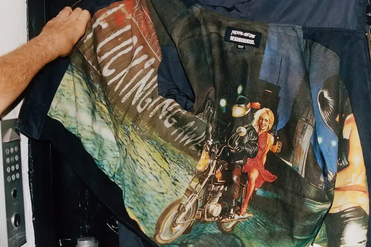 NEIGHBORHOOD X FUCKING AWESOME DROP JULY 19 image of streetwear collaboration between NEIGHBORHOOD and Fucking Awesome brands. Describes collection items including jackets, hoodies, T-shirts, sunglasses, and collectible incense chamber. Provides release date, pricing context, and purchase information. Content includes brand background and product design details suitable for fashion and streetwear audiences. (image 2 of 3)
