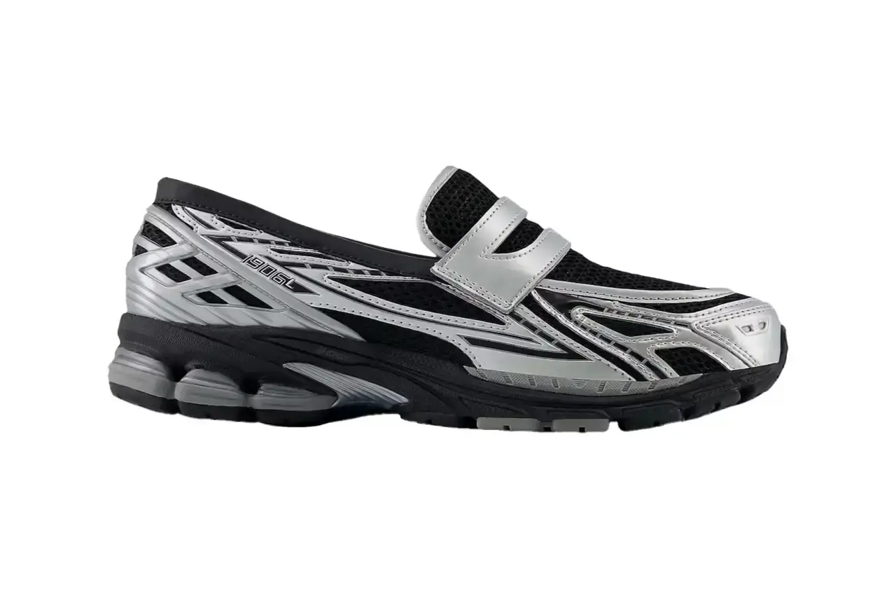 New Balance Overhead view of the New Balance 1906L showing black mesh upper with silver metallic overlays and black laces