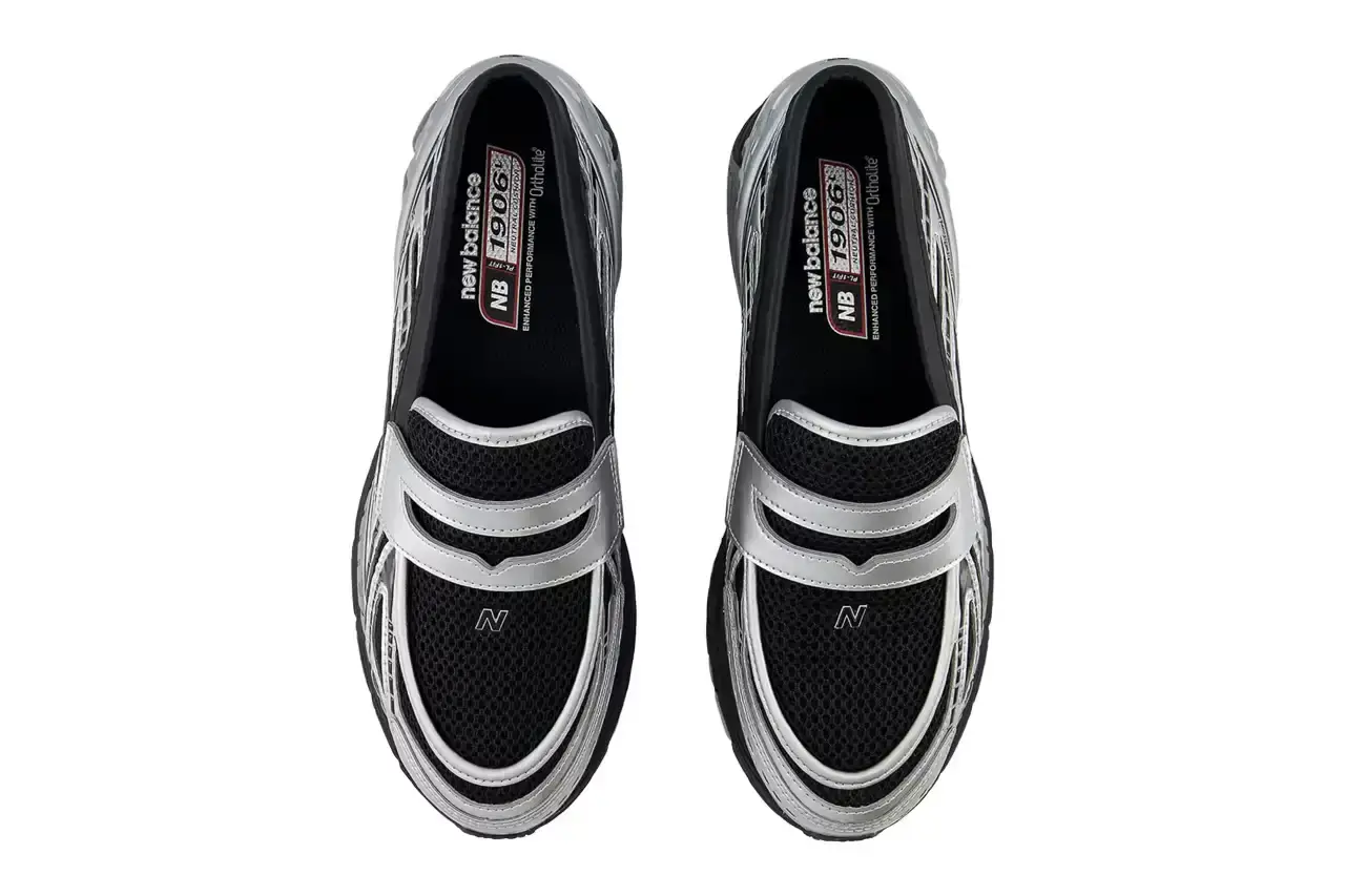 New Balance Overhead view of the New Balance 1906L showing black mesh upper with silver metallic overlays and black laces (image 4 of 5)