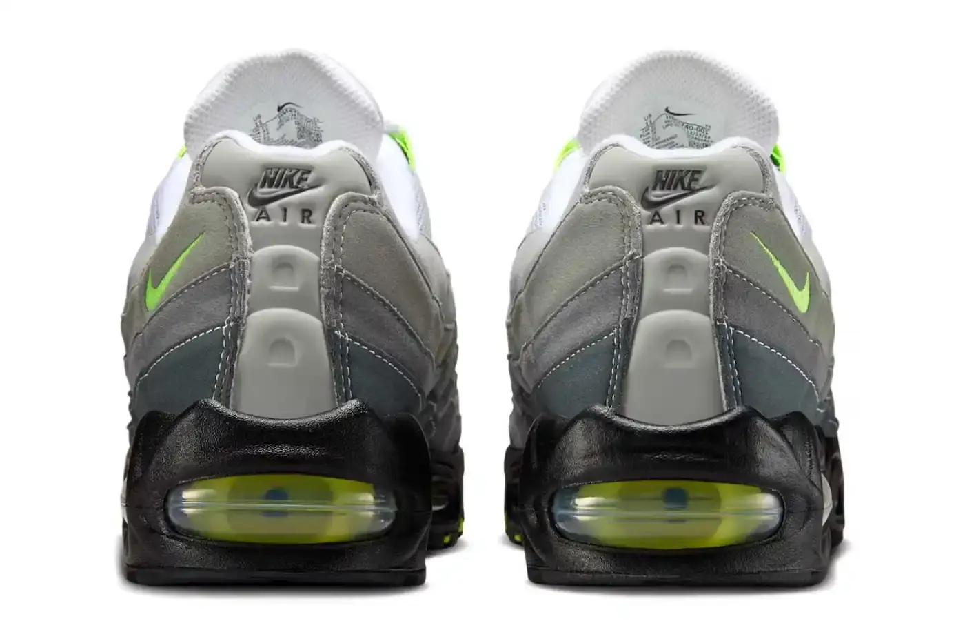 NIKE'S ORIGINAL NEON AIR MAX 95 RETURNS THIS APRIL This article announces the return of Nike's Air Max 95 "Neon" sneakers for their 30th anniversary. It details the April 18, 2025 release date, $185 USD price point, and describes the classic Black/Neon Yellow-Cool Grey colorway with its human anatomy-inspired gradient design. The article explains the distinctive neon green accents on the eyelets, mudguard, Air unit, mini Swoosh, and tongue branding, noting its historical significance in athletic footwear. (image 5 of 7)