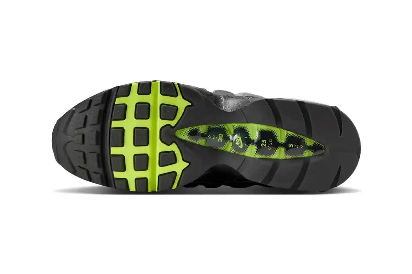 NIKE'S ORIGINAL NEON AIR MAX 95 RETURNS THIS APRIL This article announces the return of Nike's Air Max 95 "Neon" sneakers for their 30th anniversary. It details the April 18, 2025 release date, $185 USD price point, and describes the classic Black/Neon Yellow-Cool Grey colorway with its human anatomy-inspired gradient design. The article explains the distinctive neon green accents on the eyelets, mudguard, Air unit, mini Swoosh, and tongue branding, noting its historical significance in athletic footwear. (image 6 of 7)