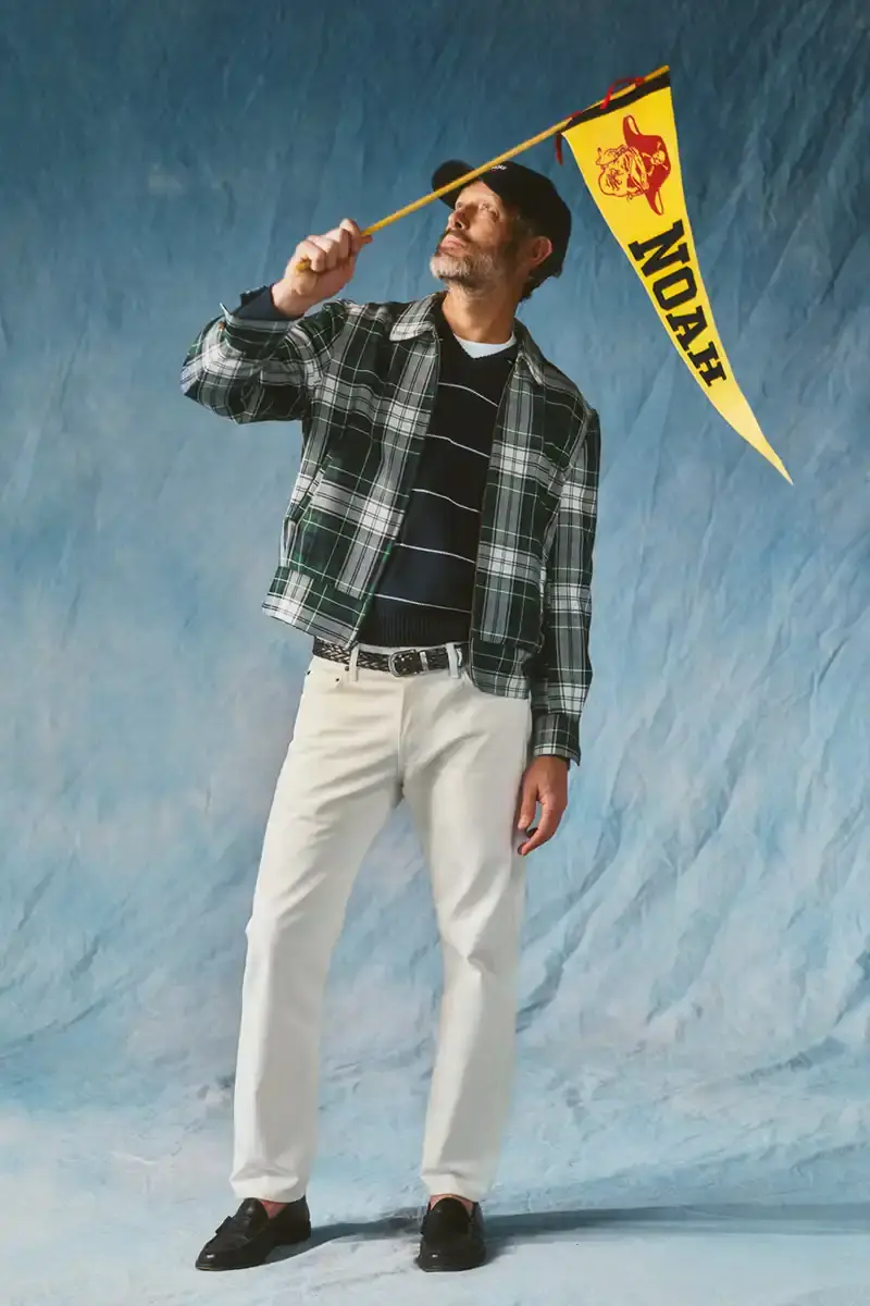 NOAH NOAH Spring/Summer 2025 collection display featuring tailored menswear pieces against a neutral background (image 3 of 16)