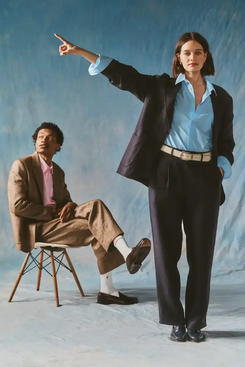 NOAH NOAH Spring/Summer 2025 collection display featuring tailored menswear pieces against a neutral background (image 8 of 16)