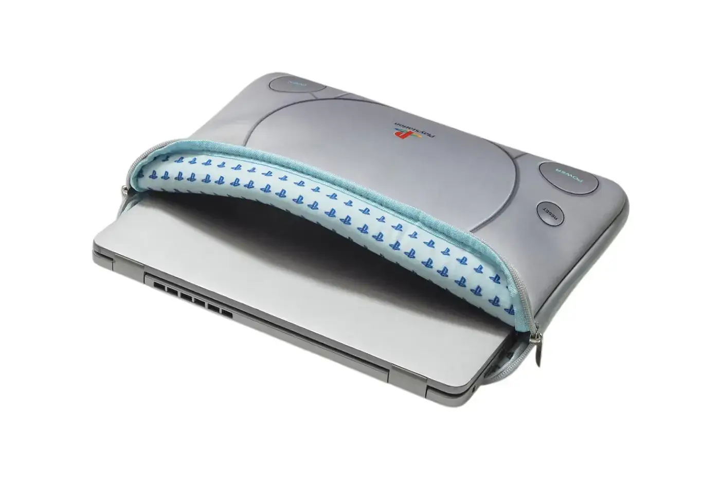 ORIGINAL PLAYSTATION CONSOLE REBUILT AS CUSHION CASE image describing the design, dimensions, price, and practical use of the new PlayStation console laptop bag from Takarajimasha. (image 4 of 5)