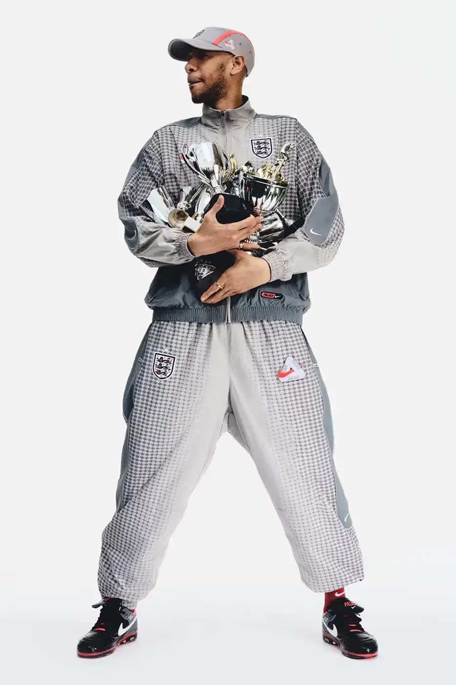 PALACE SKATEBOARDS AND NIKE RELEASE ENGLAND COLLECTION image showing items from the collaborative Palace and Nike England apparel collection.