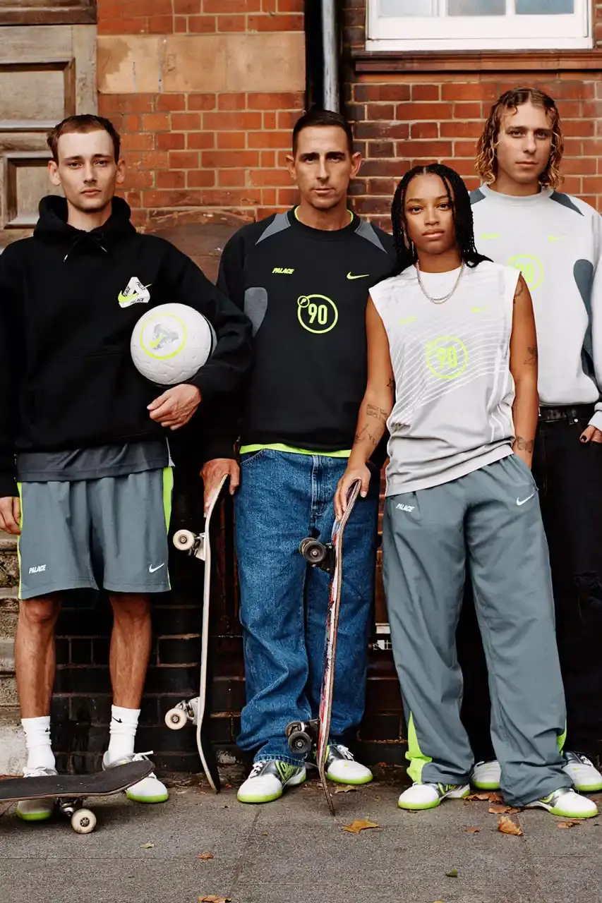 PALACE AND NIKE LAUNCH FIRST COLLECTION Palace and Nike announce their first collaborative collection called P90, featuring football-themed clothing and footwear launching October 31.