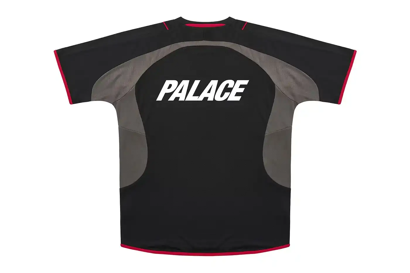 PALACE'S LATEST SPRING 2025 COLLECTION HITS STORES Collection of Palace Spring 2025 apparel displayed on plain background, showing oversized hoodies, striped rugby shirts, soccer jerseys, and matching tracksuit sets in various colors including black, grey, navy, and green. (image 2 of 33)