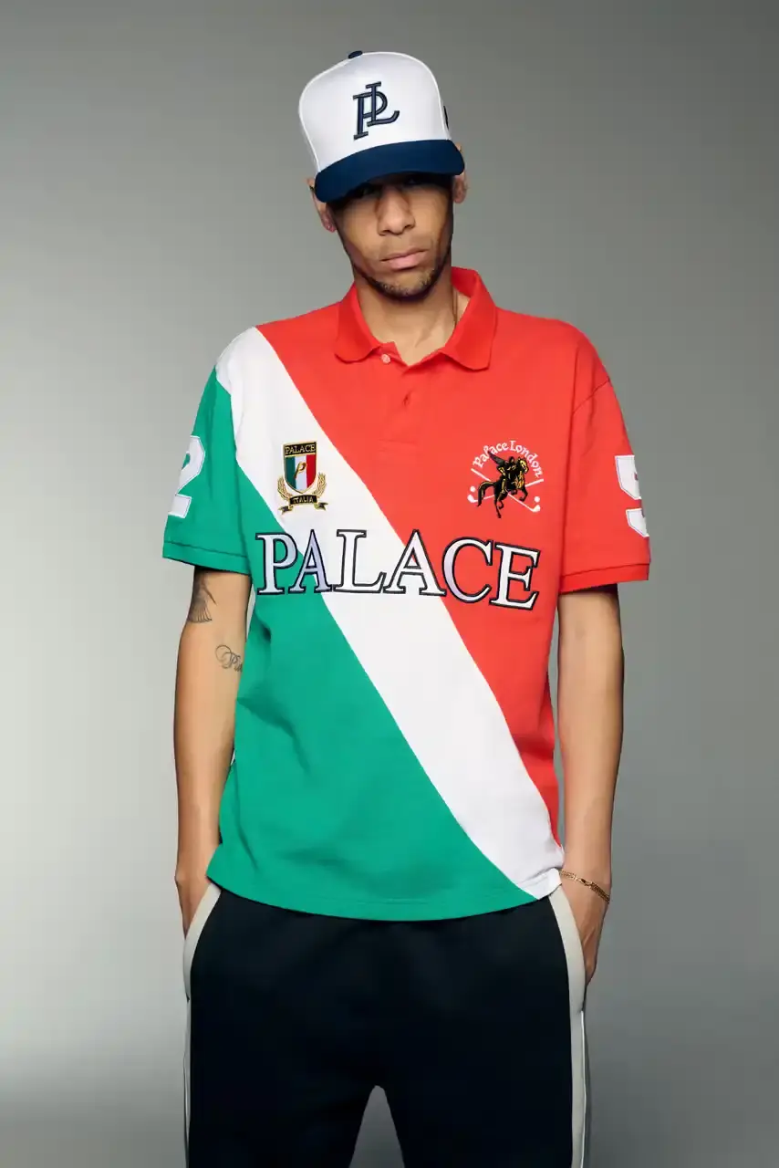 PALACE SUMMER 2025 COLLECTION: LONDON LABEL REVEALS SEASONAL LINEUP image of Palace's Summer 2025 collection announcement, describing the London streetwear brand's new seasonal offerings. It details the collection's design influences (Americana, sportswear, military), highlights key pieces including Los Angeles-themed items, religious iconography adaptations, and mesh garments for warm weather. The text also provides specific release dates and times for different global regions including the UK, Europe, US, Japan, Seoul, and China, with information about both online and physical store availability. (image 33 of 36)