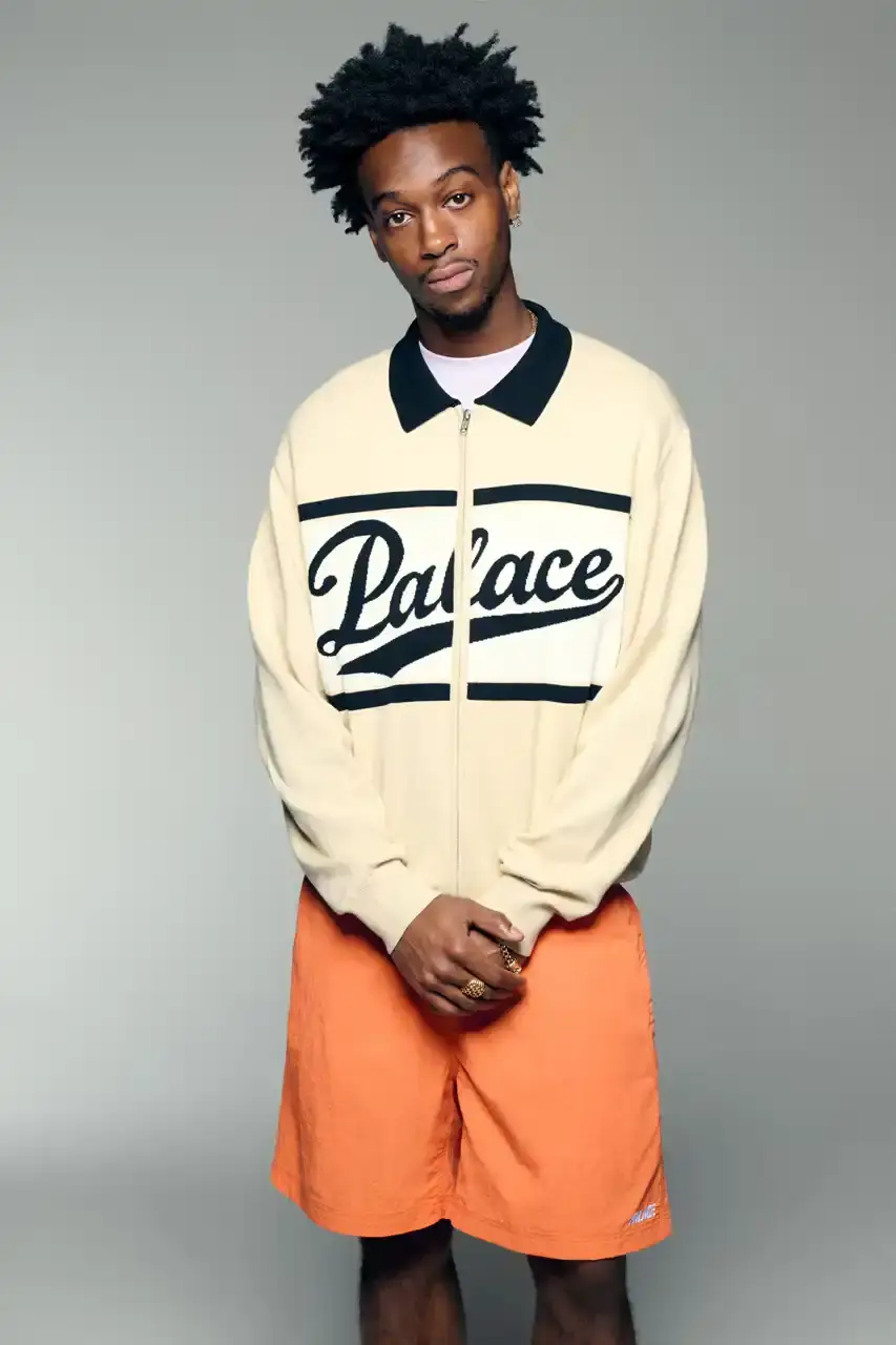 PALACE SUMMER 2025 COLLECTION: LONDON LABEL REVEALS SEASONAL LINEUP image of Palace's Summer 2025 collection announcement, describing the London streetwear brand's new seasonal offerings. It details the collection's design influences (Americana, sportswear, military), highlights key pieces including Los Angeles-themed items, religious iconography adaptations, and mesh garments for warm weather. The text also provides specific release dates and times for different global regions including the UK, Europe, US, Japan, Seoul, and China, with information about both online and physical store availability. (image 23 of 36)