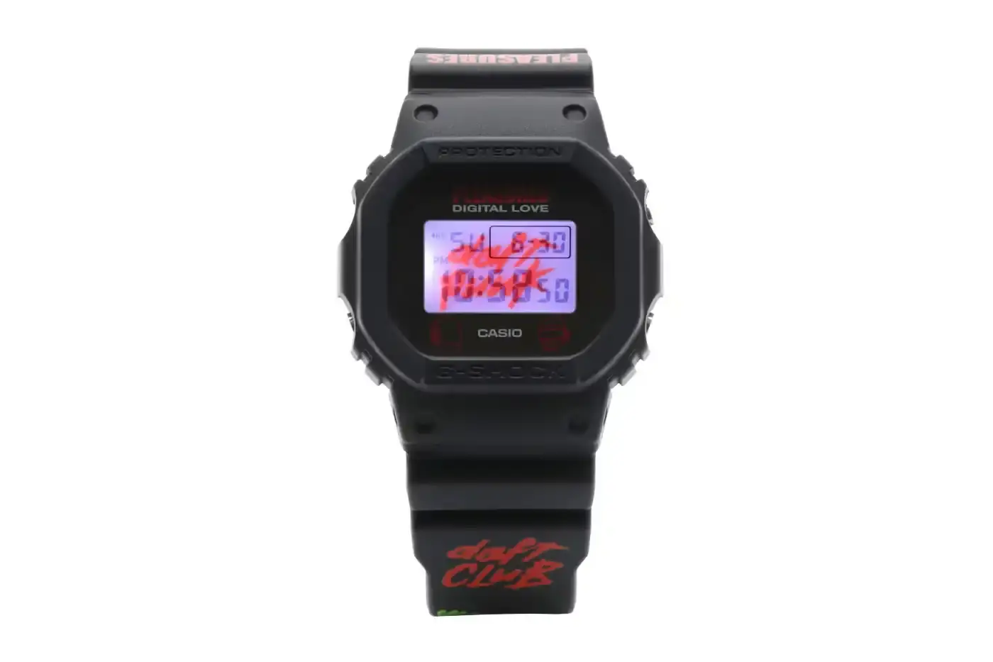 PLEASURES AND CASIO RELEASE DAFT PUNK G-SHOCK WATCH PLEASURES and Casio introduce a limited-edition G-SHOCK DW5600PDP-1 watch featuring Daft Punk's helmet design, cyberpunk styling, and custom backlight display. (image 3 of 7)