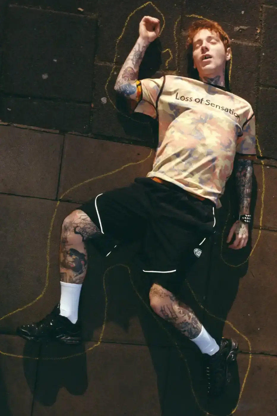 PLEASURES STRANGE WAYS EVERYDAY SPRING 2026 An article detailing the PLEASURES Spring 2026 clothing collection featuring workwear, denim, and graphic shirts shot by Jason Landis in London. (image 6 of 40)