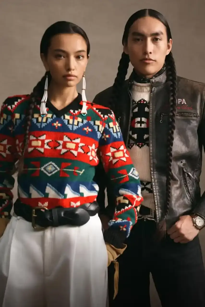 POLO RALPH LAUREN PARTNERS WITH TÓPA Polo Ralph Lauren and TÓPA, an Indigenous-led fashion label, release a collection combining traditional Northern Plains designs with modern apparel. The partnership supports Indigenous language preservation through Thunder Valley CDC. (image 7 of 14)