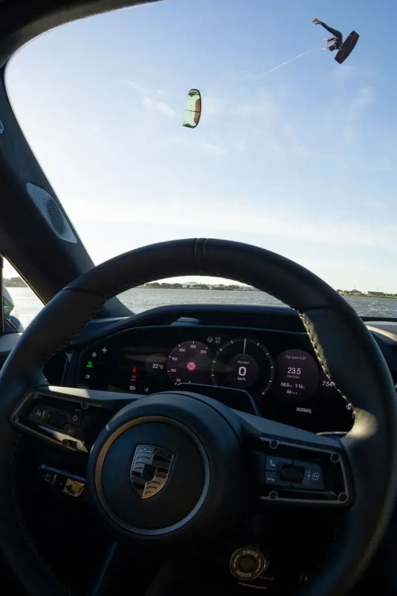 PORSCHE DUOTONE KITEBOARDING CAYENNE DROP image of the sports collaboration between Porsche and Duotone featuring kiteboarding gear inspired by the Cayenne Turbo Electric. (image 4 of 8)
