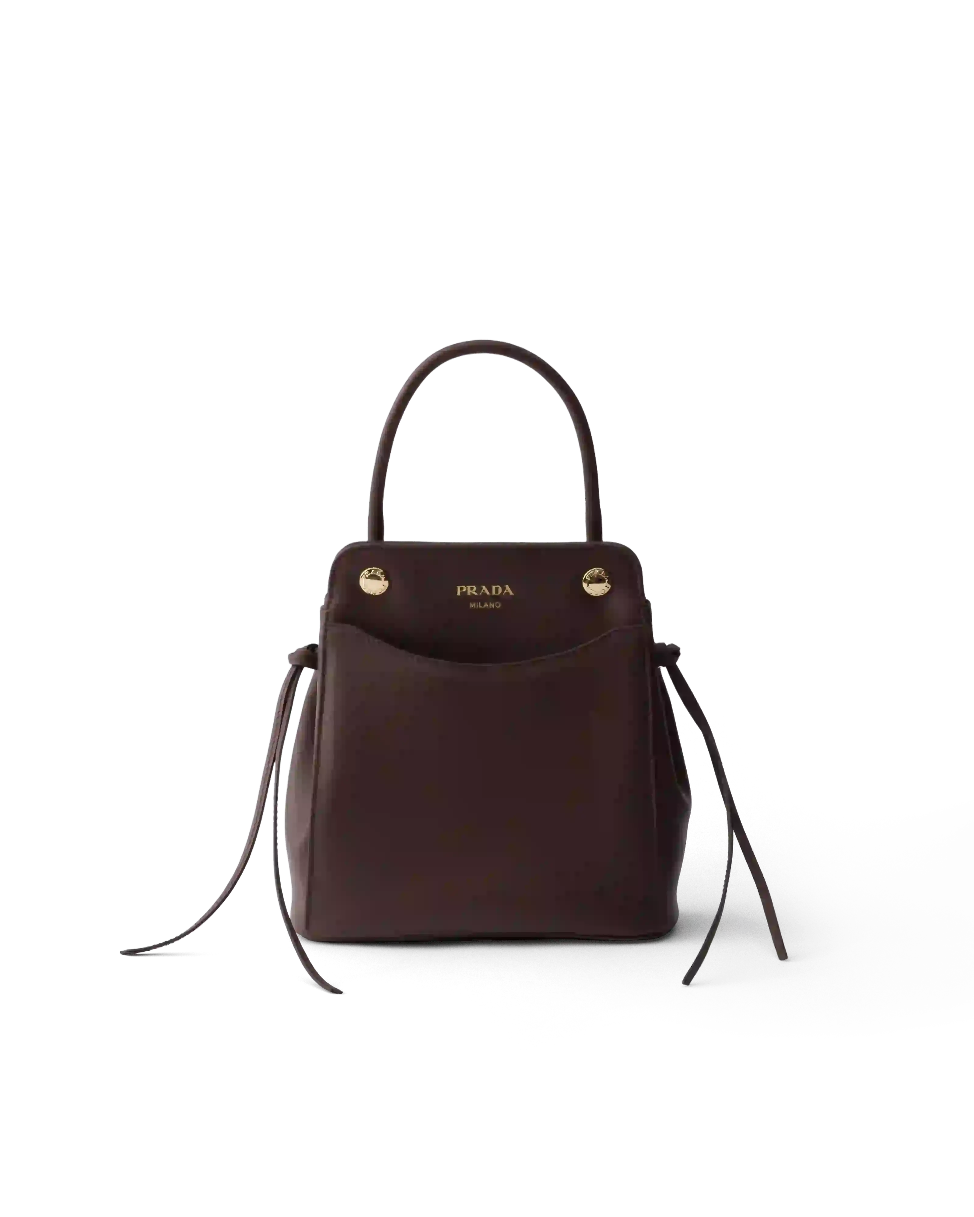 PRADA CARRY BAG FALL WINTER 2026 image of the Prada Carry bag from the Fall Winter 2026 collection. The accessory features soft calfskin leather and front pockets. (image 2 of 5)