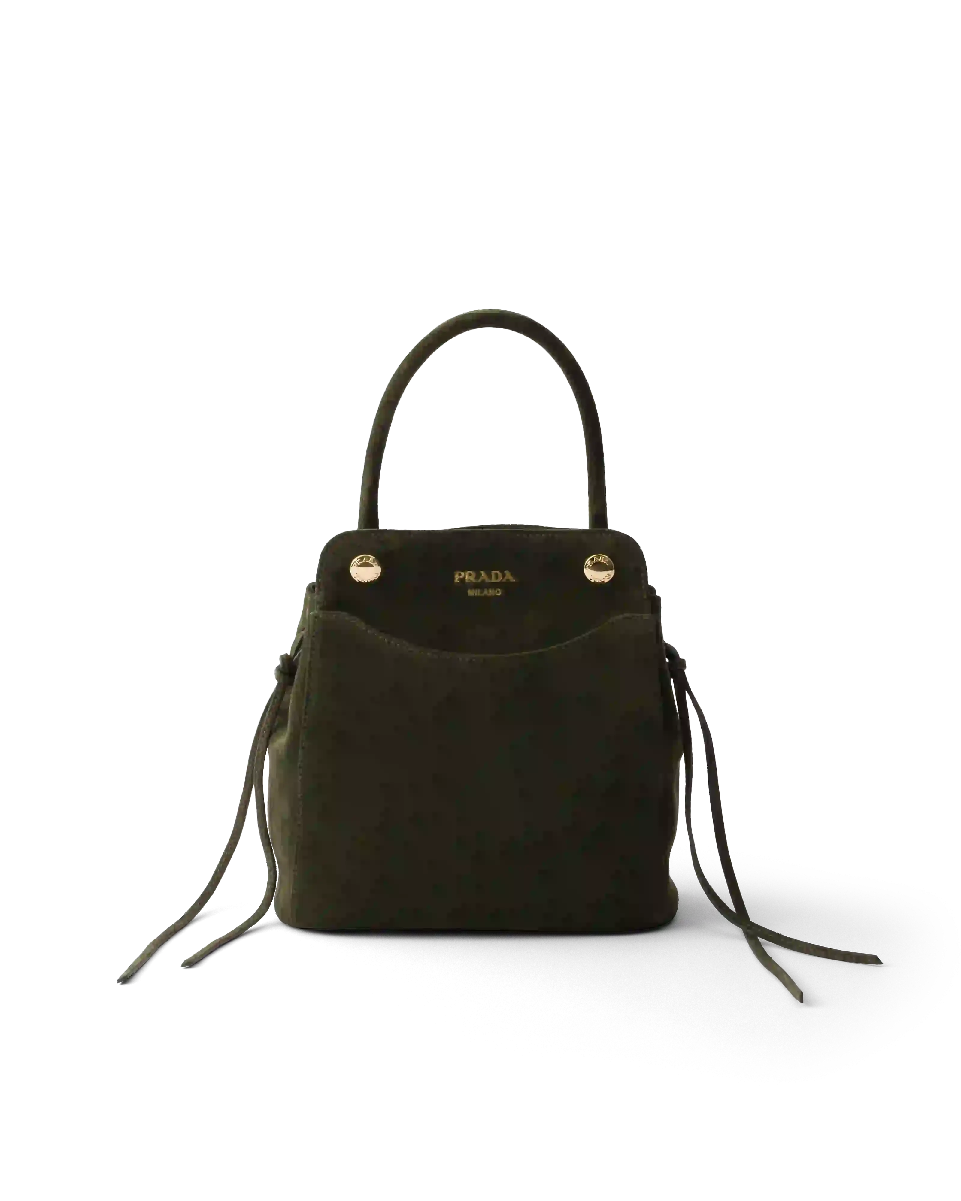 PRADA CARRY BAG FALL WINTER 2026 image of the Prada Carry bag from the Fall Winter 2026 collection. The accessory features soft calfskin leather and front pockets. (image 3 of 5)