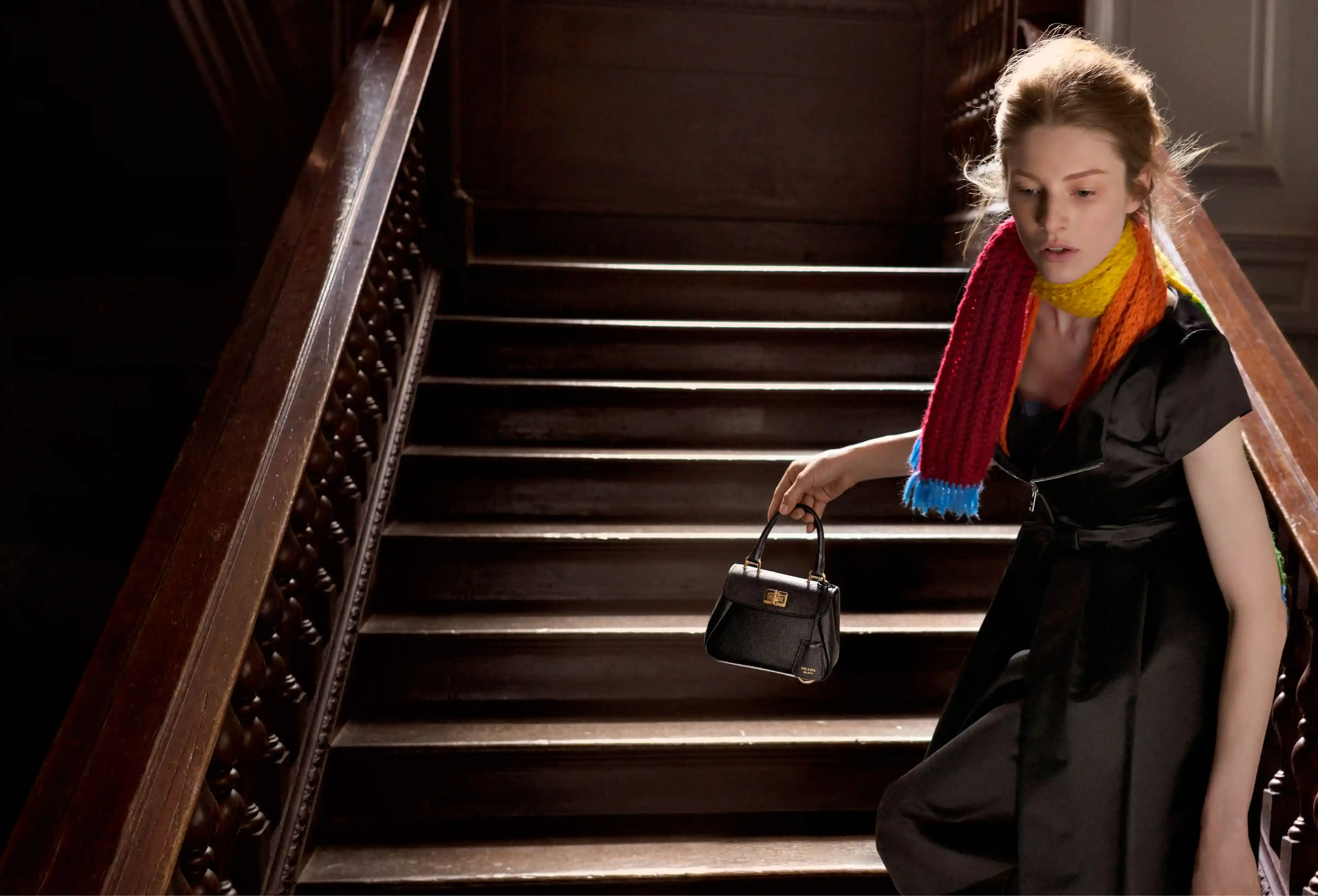 PRADA FALL WINTER 2026 CAMPAIGN DETAILS image of the Prada Fall Winter 2026 advertising campaign featuring direction by Barry Jenkins and four cast members.