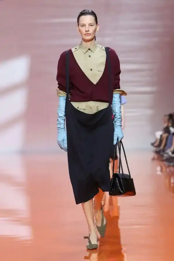 PRADA'S UNEXPECTED SPRING/SUMMER 2026 COLLECTION image about Prada's latest women's collection showcased during Milan Fashion Week, focusing on design philosophy and unconventional approaches. (image 5 of 12)