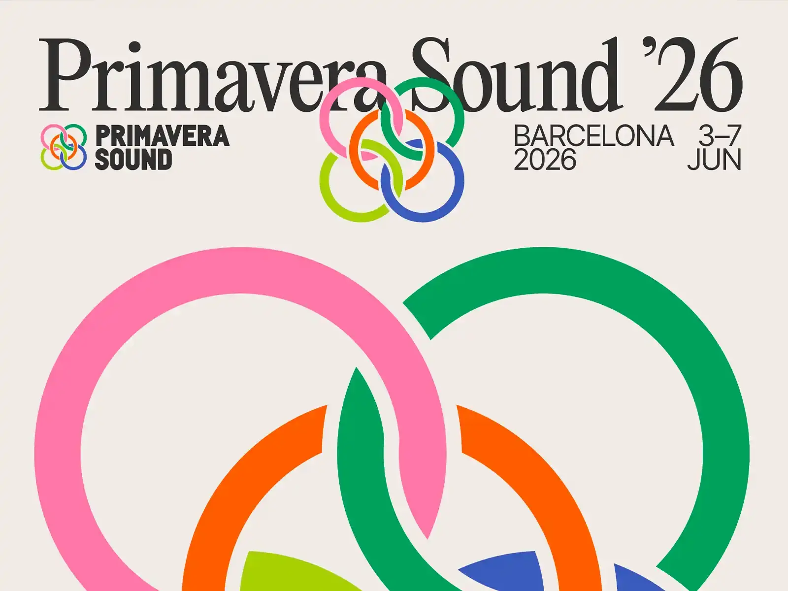Primavera Sound Barcelona 2026 festival lineup announcement featuring The Cure, Doja Cat, Gorillaz, and other performers at Parc del Fòrum from June 4-6.