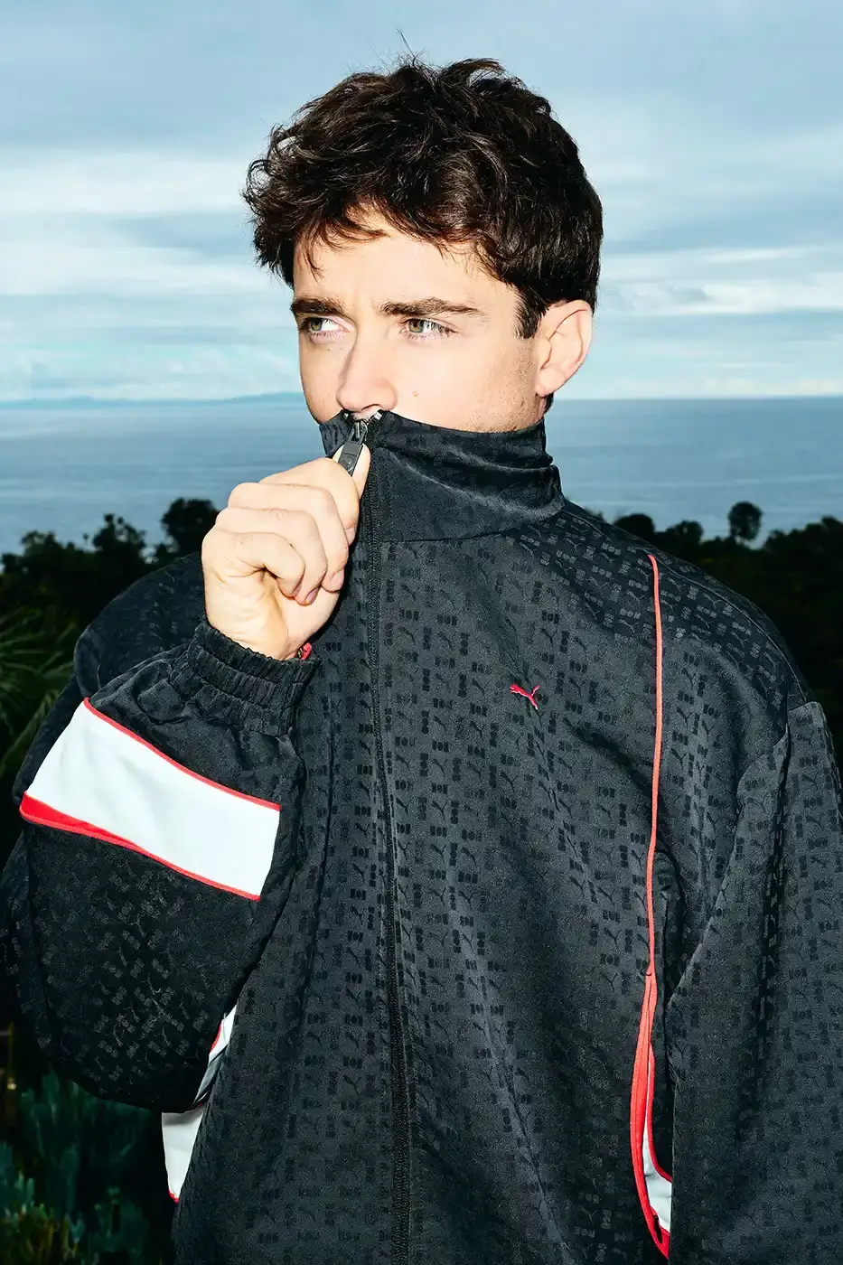 PUMA AND NAHMIAS RELEASE WEST COAST INSPIRED SPEEDCAT SNEAKERS An image detailing the new apparel and footwear collection from PUMA and NAHMIAS featuring Formula 1 driver Charles Leclerc. (image 2 of 10)